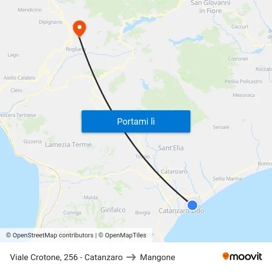 Viale Crotone, 256 - Catanzaro to Mangone map