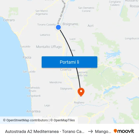 Autostrada A2 Mediterranea - Torano Castello to Mangone map