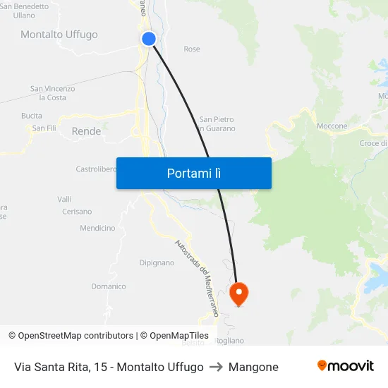 Via Santa Rita, 15 - Montalto Uffugo to Mangone map
