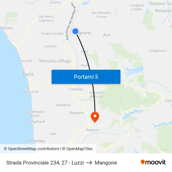 Strada Provinciale 234, 27 - Luzzi to Mangone map