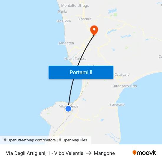 Via Degli Artigiani, 1 - Vibo Valentia to Mangone map