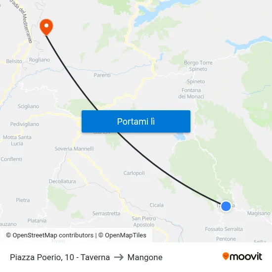 Piazza Poerio, 10 - Taverna to Mangone map