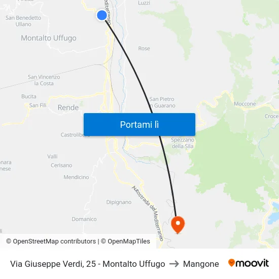 Via Giuseppe Verdi, 25 - Montalto Uffugo to Mangone map