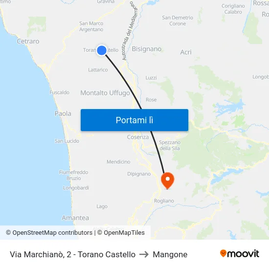 Via Marchianò, 2 - Torano Castello to Mangone map