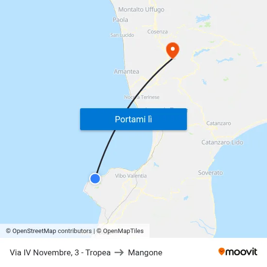 Via IV Novembre, 3 - Tropea to Mangone map