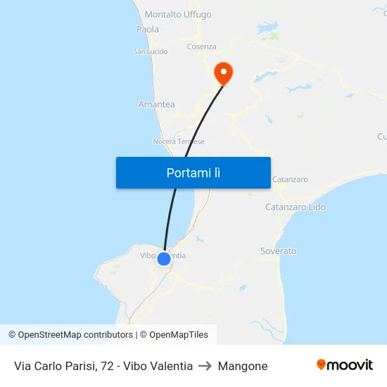 Via Carlo Parisi, 72 - Vibo Valentia to Mangone map
