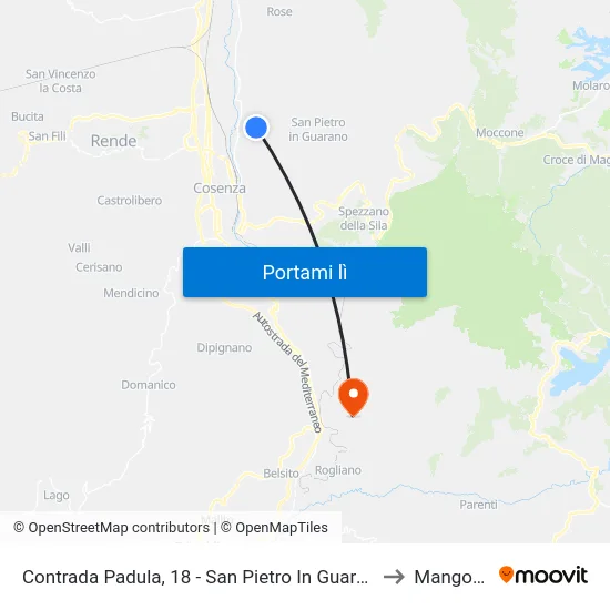 Contrada Padula, 18 - San Pietro In Guarano to Mangone map