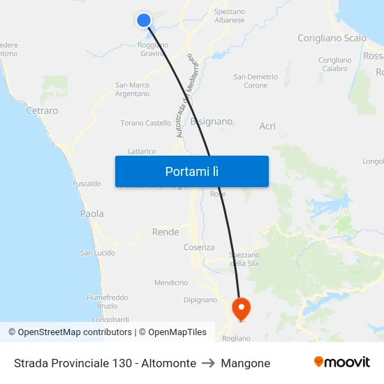 Strada Provinciale 130 - Altomonte to Mangone map