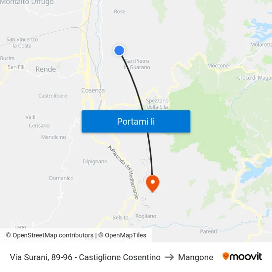 Via Surani, 89-96 - Castiglione Cosentino to Mangone map