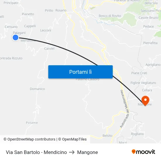 Via San Bartolo - Mendicino to Mangone map