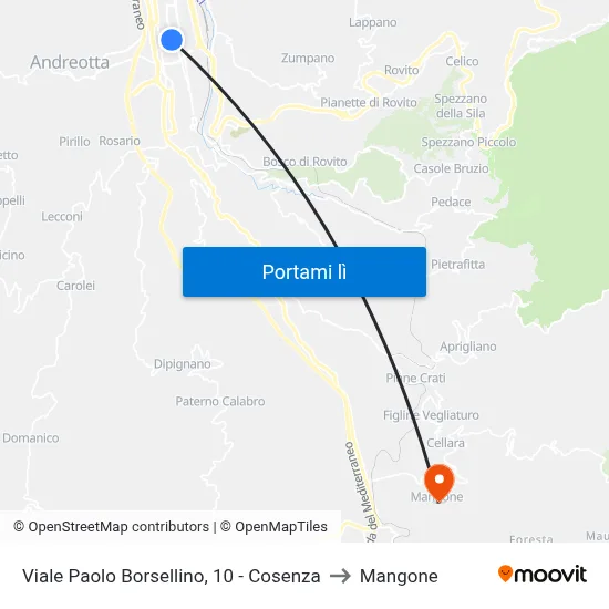 Viale Paolo Borsellino, 10 - Cosenza to Mangone map