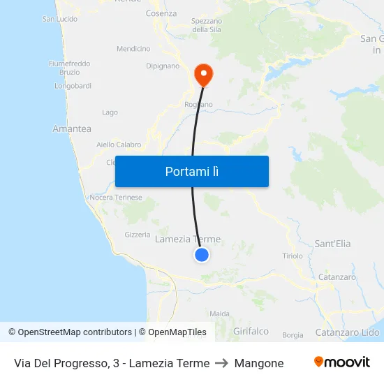 Via  Del Progresso, 3 - Lamezia Terme to Mangone map