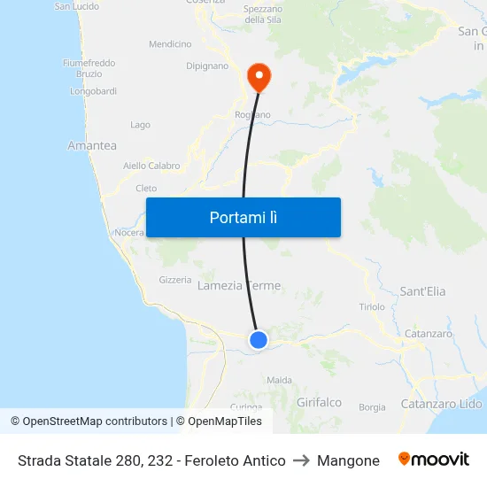 Strada Statale 280, 232 - Feroleto Antico to Mangone map