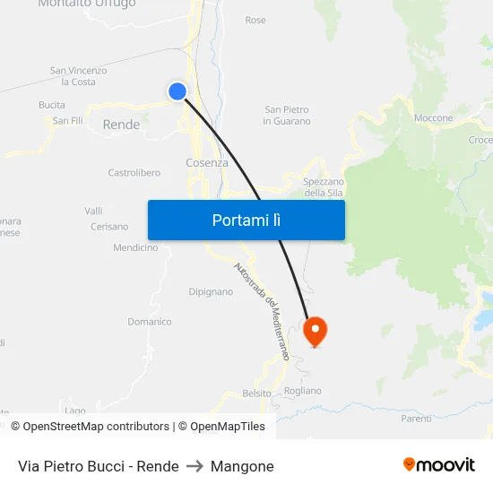 Via Pietro Bucci - Rende to Mangone map