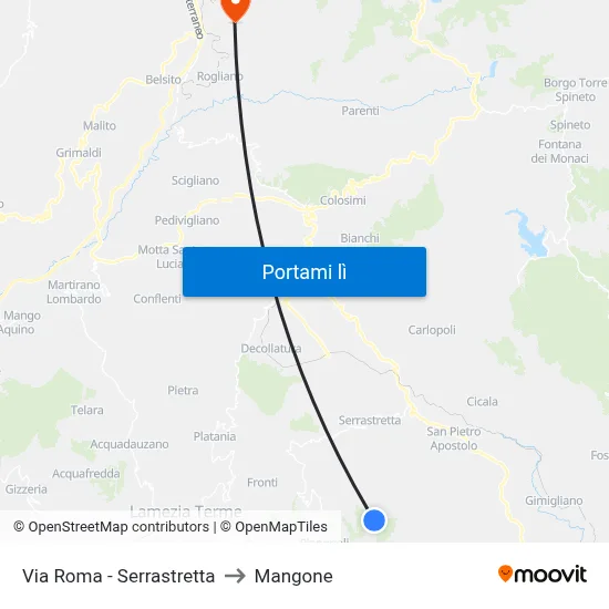 Via  Roma - Serrastretta to Mangone map