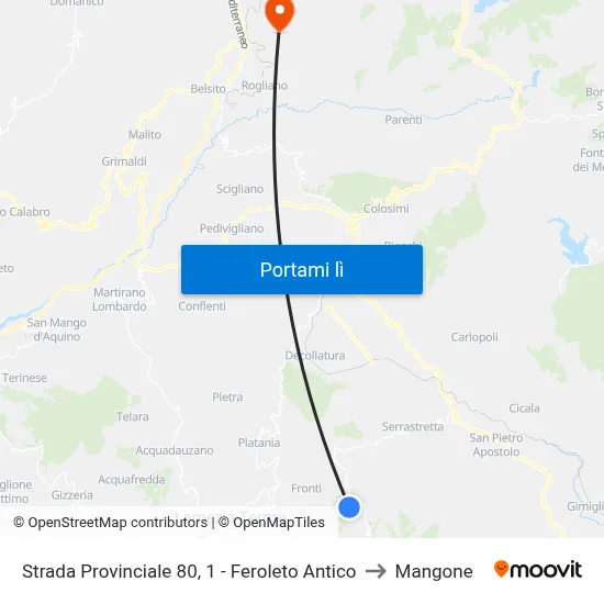 Strada Provinciale 80, 1 - Feroleto Antico to Mangone map