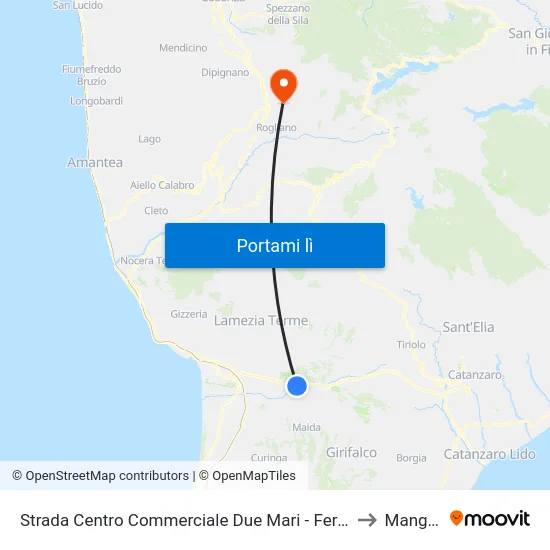 Strada Centro Commerciale Due Mari  - Feroleto Antico to Mangone map