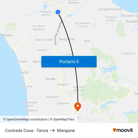 Contrada Cona - Tarsia to Mangone map
