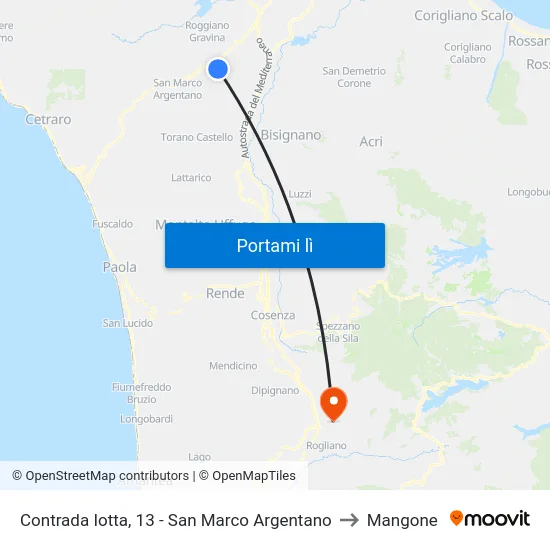 Contrada Iotta, 13 - San Marco Argentano to Mangone map