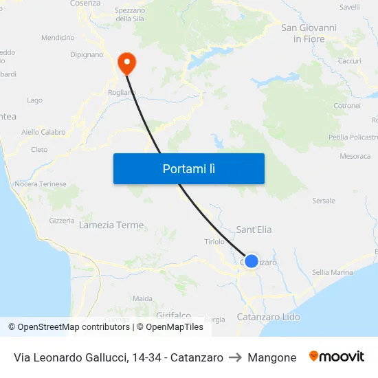 Via Leonardo Gallucci, 14-34 - Catanzaro to Mangone map
