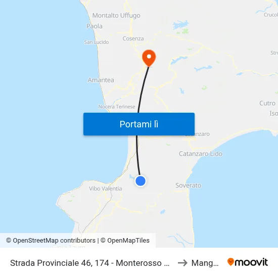 Strada Provinciale 46, 174 - Monterosso Calabro to Mangone map