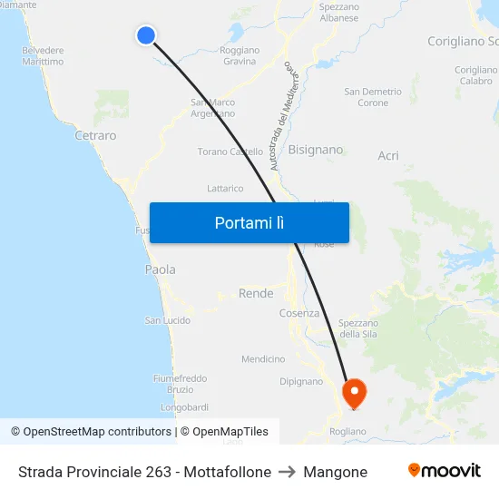Strada Provinciale 263 - Mottafollone to Mangone map