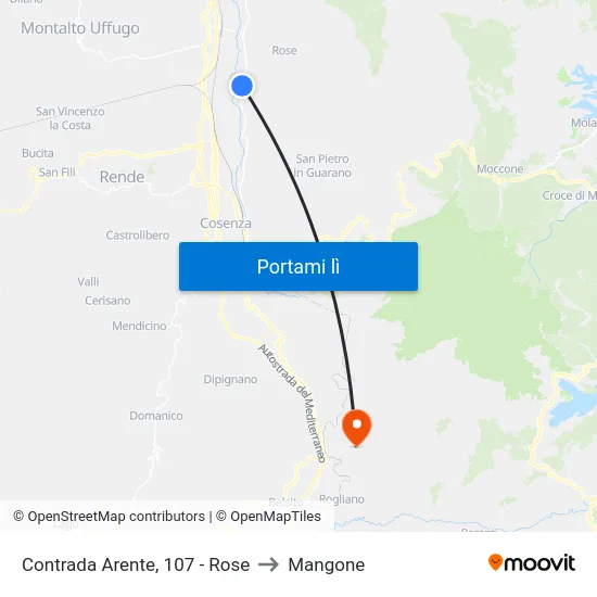 Contrada Arente, 107 - Rose to Mangone map