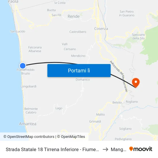 Strada Statale 18 Tirrena Inferiore - Fiumefreddo Bruzio to Mangone map
