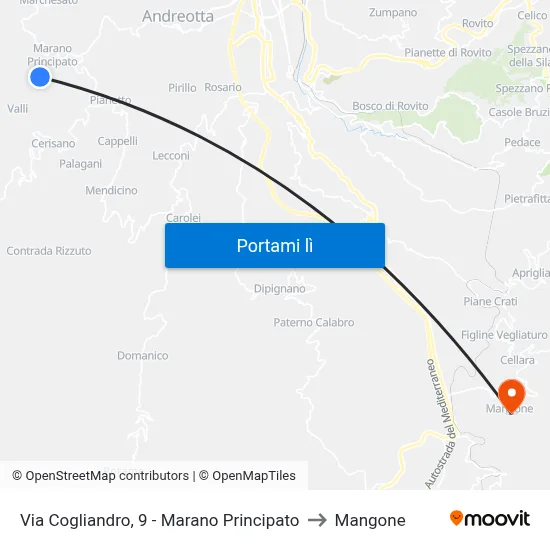 Via Cogliandro, 9 - Marano Principato to Mangone map