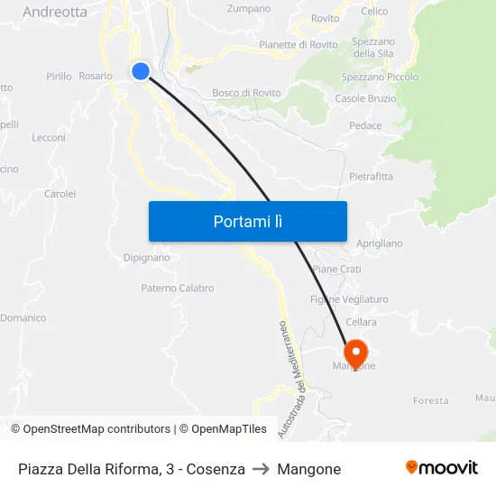 Piazza Della Riforma, 3 - Cosenza to Mangone map