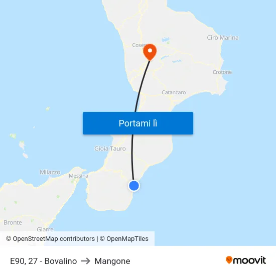 E90, 27 - Bovalino to Mangone map