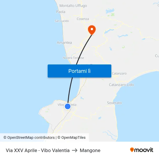 Via XXV Aprile - Vibo Valentia to Mangone map