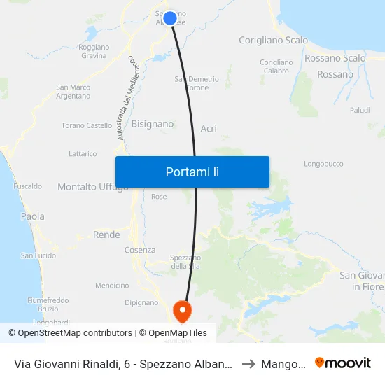Via Giovanni Rinaldi, 6 - Spezzano Albanese to Mangone map
