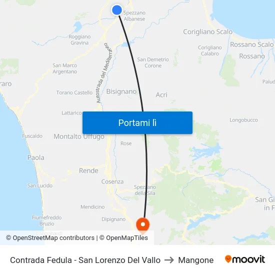 Contrada Fedula - San Lorenzo Del Vallo to Mangone map