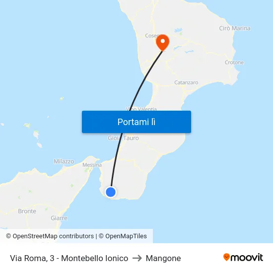 Via Roma, 3 - Montebello Ionico to Mangone map
