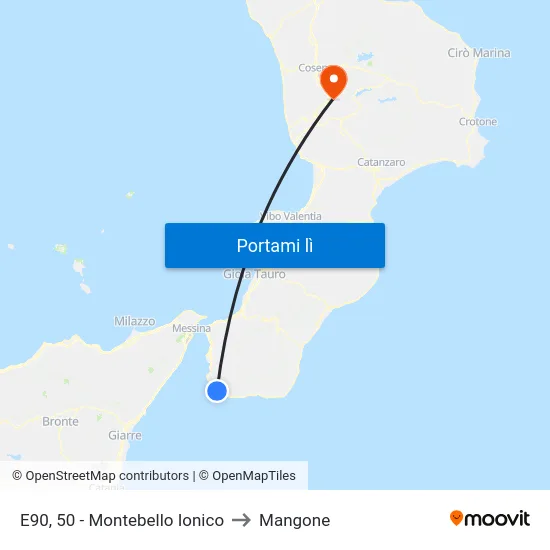 E90, 50 - Montebello Ionico to Mangone map