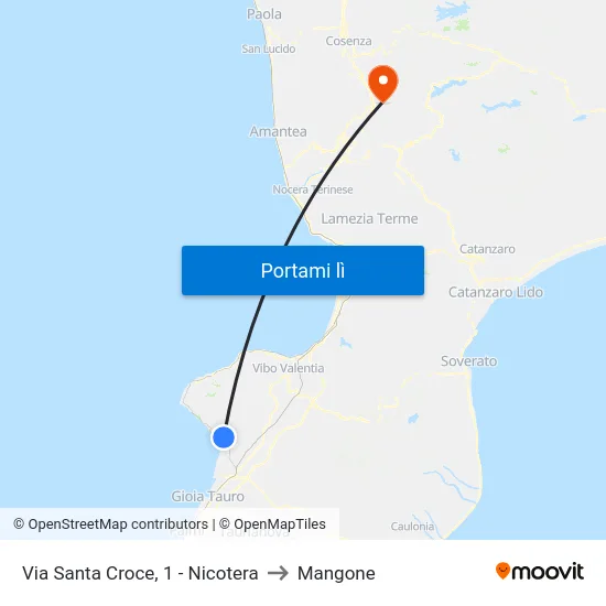 Via Santa Croce, 1 - Nicotera to Mangone map