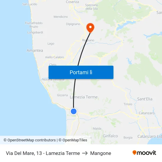 Via Del Mare, 13 - Lamezia Terme to Mangone map