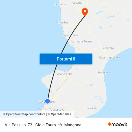 Via Pozzillo, 72 - Gioia Tauro to Mangone map