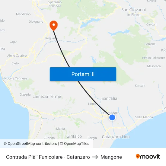Contrada Pià¨ Funicolare - Catanzaro to Mangone map