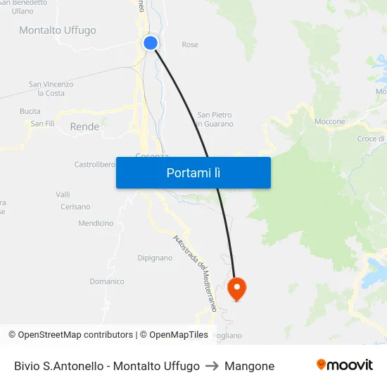 Bivio S.Antonello - Montalto Uffugo to Mangone map