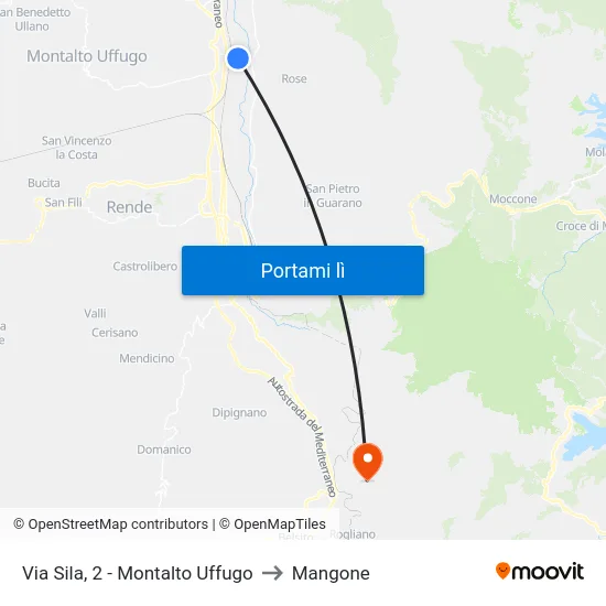 Via Sila, 2 - Montalto Uffugo to Mangone map