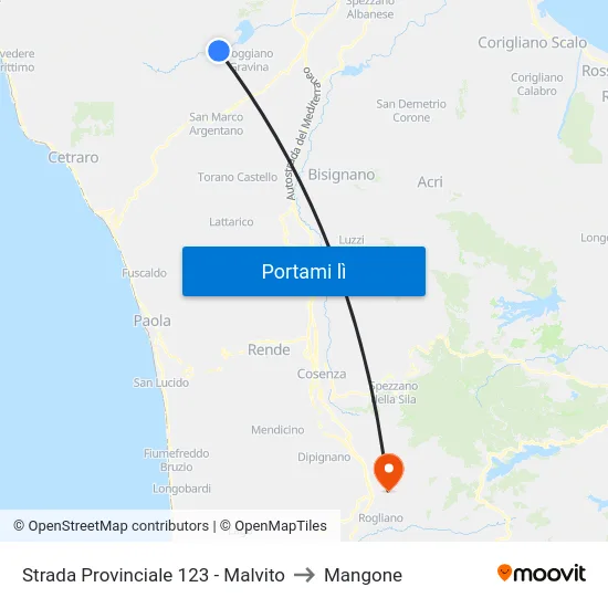 Strada Provinciale 123 - Malvito to Mangone map