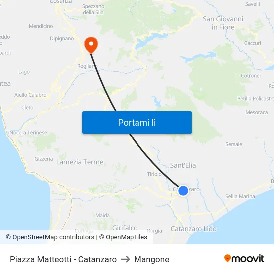 Piazza Matteotti - Catanzaro to Mangone map