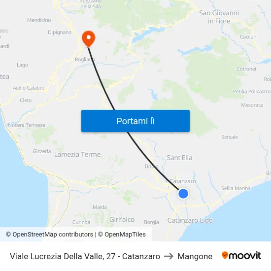 Viale Lucrezia Della Valle, 27 - Catanzaro to Mangone map