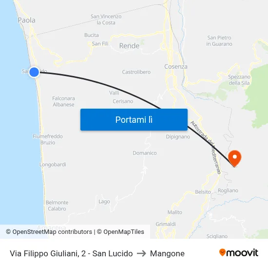 Via Filippo Giuliani, 2 - San Lucido to Mangone map