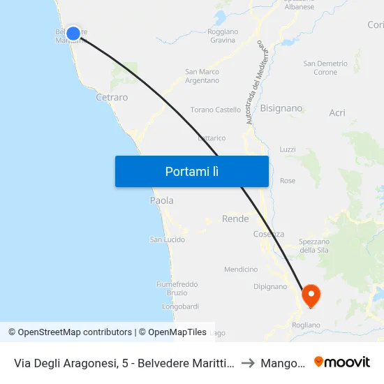Via Degli Aragonesi, 5 - Belvedere Marittimo to Mangone map