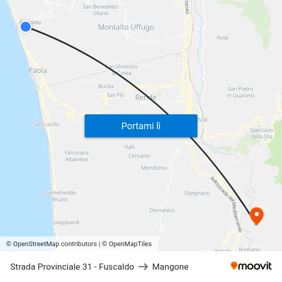 Strada Provinciale 31 - Fuscaldo to Mangone map