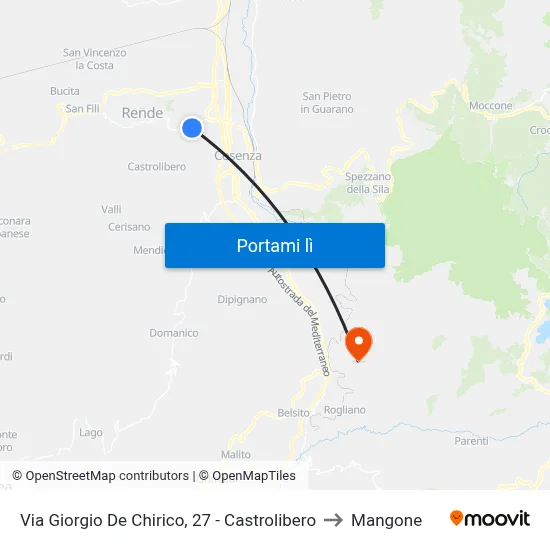 Via Giorgio De Chirico, 27 - Castrolibero to Mangone map