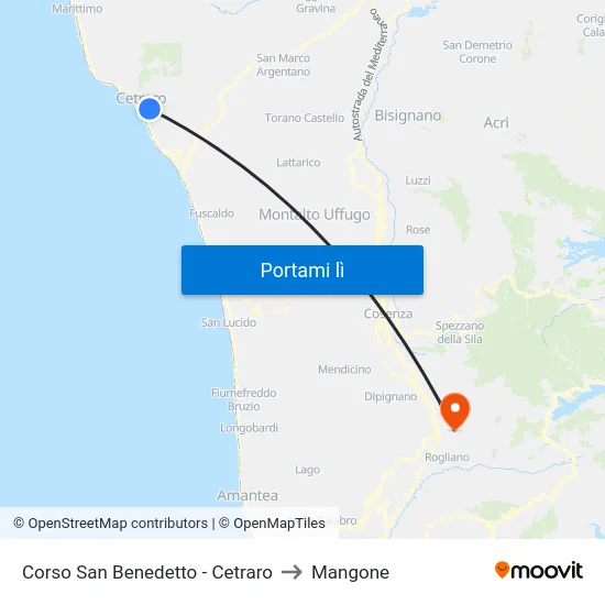 Corso San Benedetto - Cetraro to Mangone map